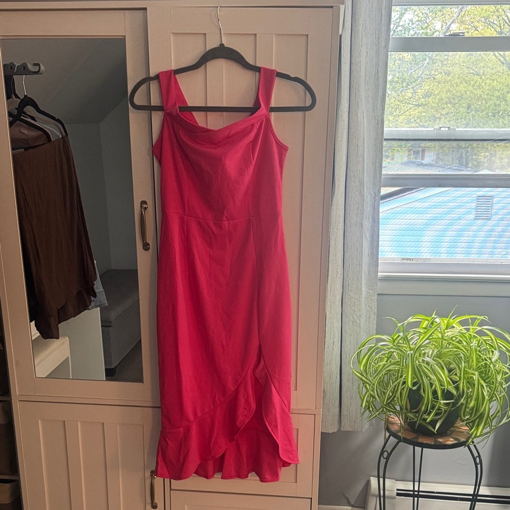 SHEIN Bright Pink Midi Dress with Ruffle Hem